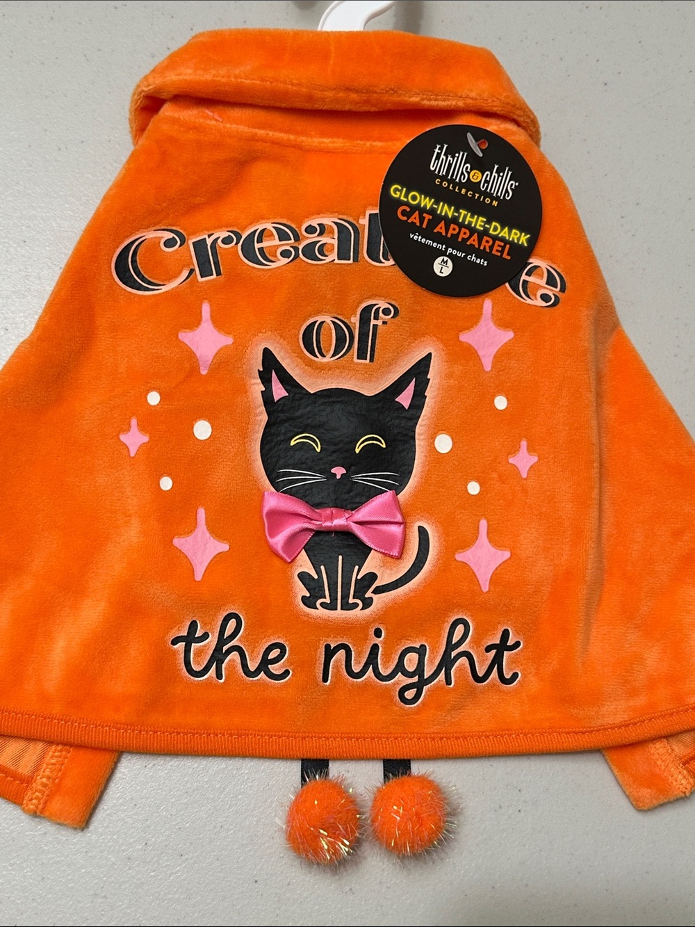 Glow-In-The-Dark Orange Cat Cape for Pets - Creature of the Night